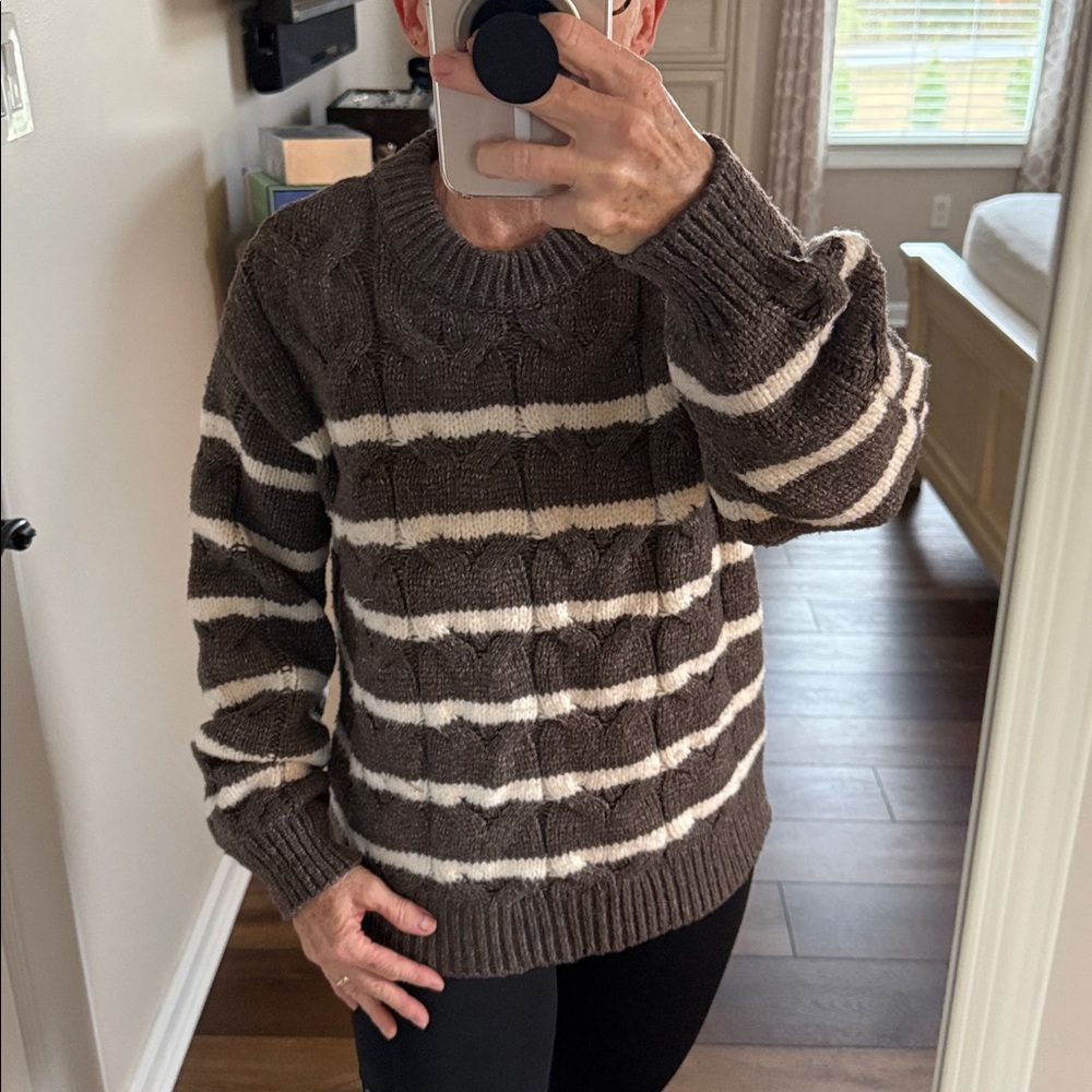 LC Lauren Conrad Chocolate Brown and Cream Striped Sweater